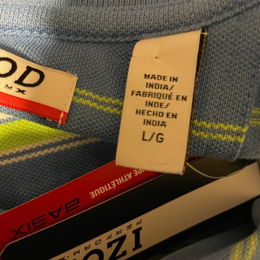 NWT IZOD 100% cotton polo shirt blue white lime green horizontal stripes